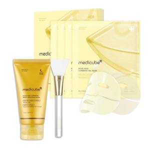 imagemedicube AllDay Care for Deep Hydration ampamp Skin Revival Turmeric Overnight Wrapping Peel Off Mask 20 and Kojic Acid Turmeric Brightening Gold Jelly Gel Mask 4ea and Jelly Brush