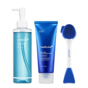 imagemedicube 3Step Zero Pore Care Trio Zero Pore Blackhead Cleansing Oil Zero Pore Mud Mask and Multi Pore Brush amp Mask Applicator  AllinOne Blackhead amp Excess Sebum Facial Care Routine