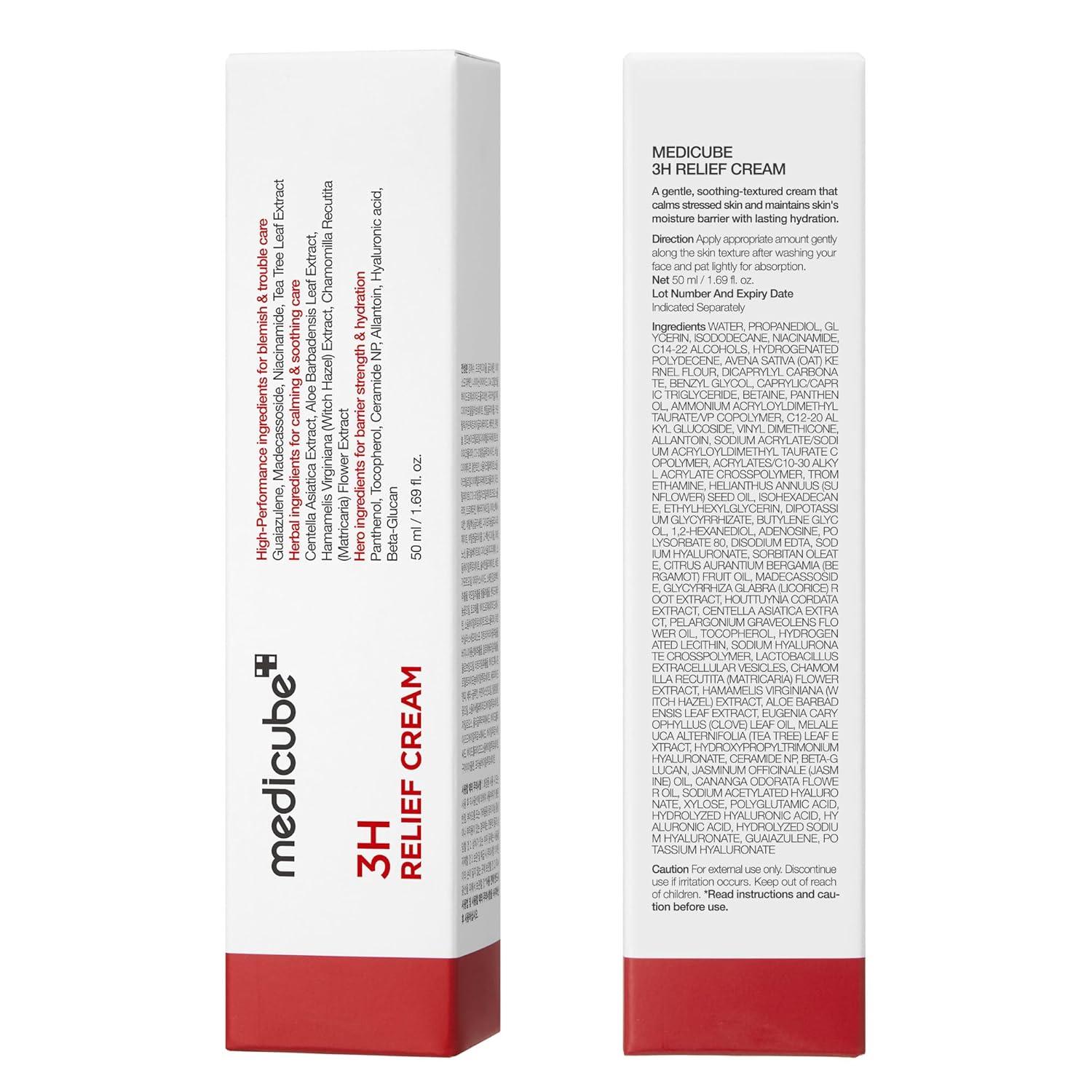 imagemedicube 3H Daily Relief Cream  Daily Soothing Moisturizer for All Skin Types  Lightweight Comforting Cream Ideal For Use After Spot Care  Guaiazulene Centella Ceramide for Balance and Hydration