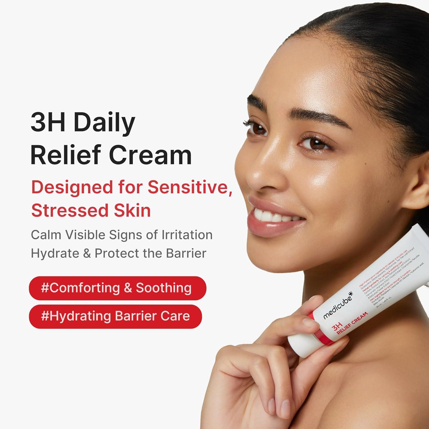 imagemedicube 3H Daily Relief Cream  Daily Soothing Moisturizer for All Skin Types  Lightweight Comforting Cream Ideal For Use After Spot Care  Guaiazulene Centella Ceramide for Balance and Hydration