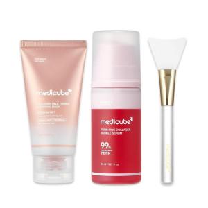 imagemedicube Quick Glow Set Collagen Glazed Milky Glow Daytime Wrapping Mask PDRN Pink Collagen Bubble Serum and a Jelly Brush  For Plumper Glowing Skin